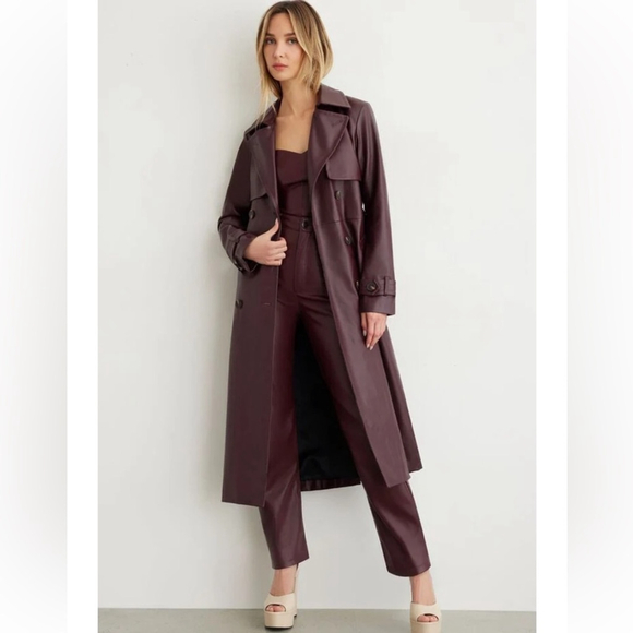 Dynamite Jackets & Blazers - SOLD NWT Dynamite Faux Leather Trench Coat M Burgundy Port Royale